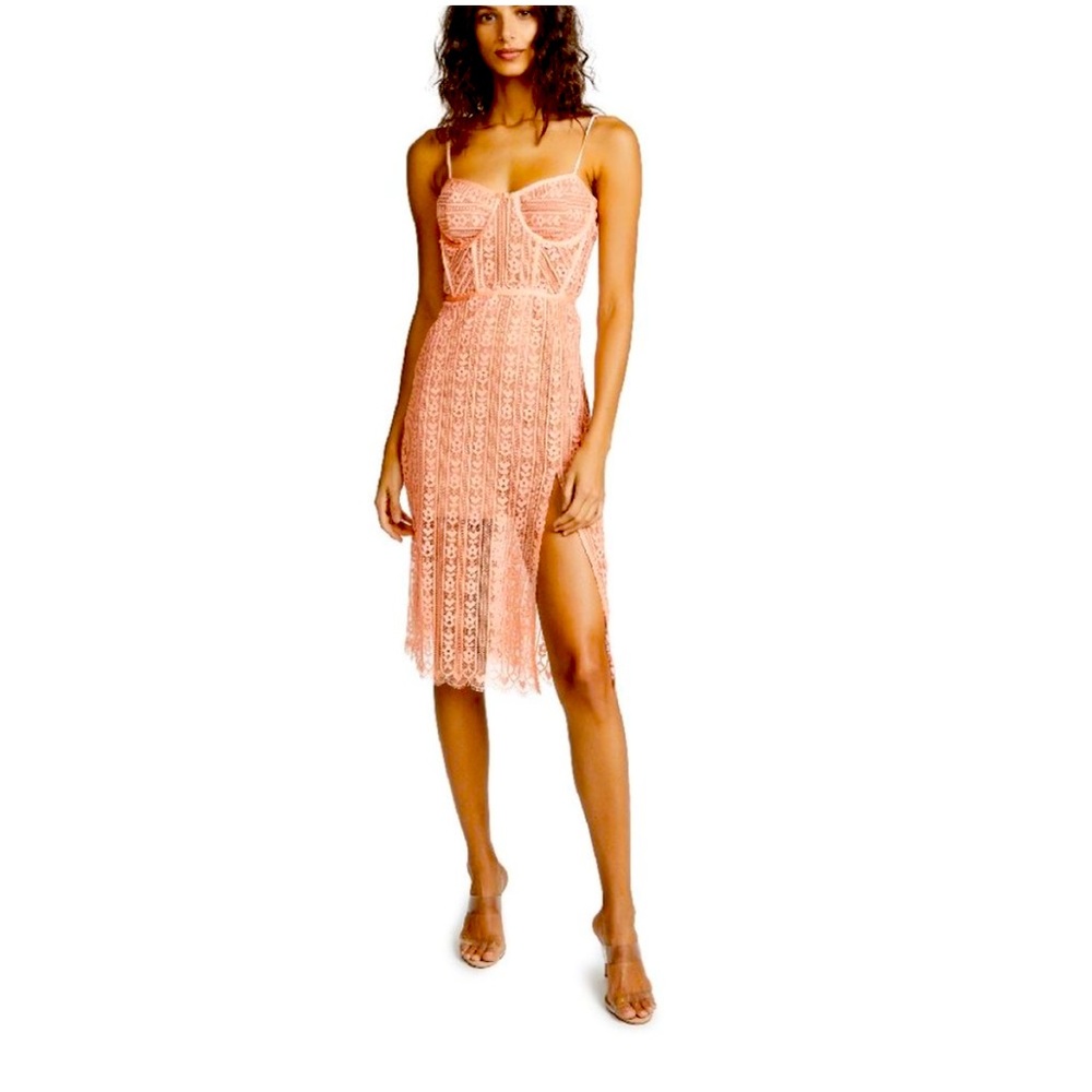 For love & lemons Dakota lace peach midi dress nwt